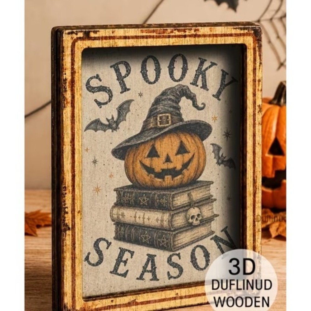 Wooden Spooky Season Halloween Pumpkin Magnet Rustic Decor